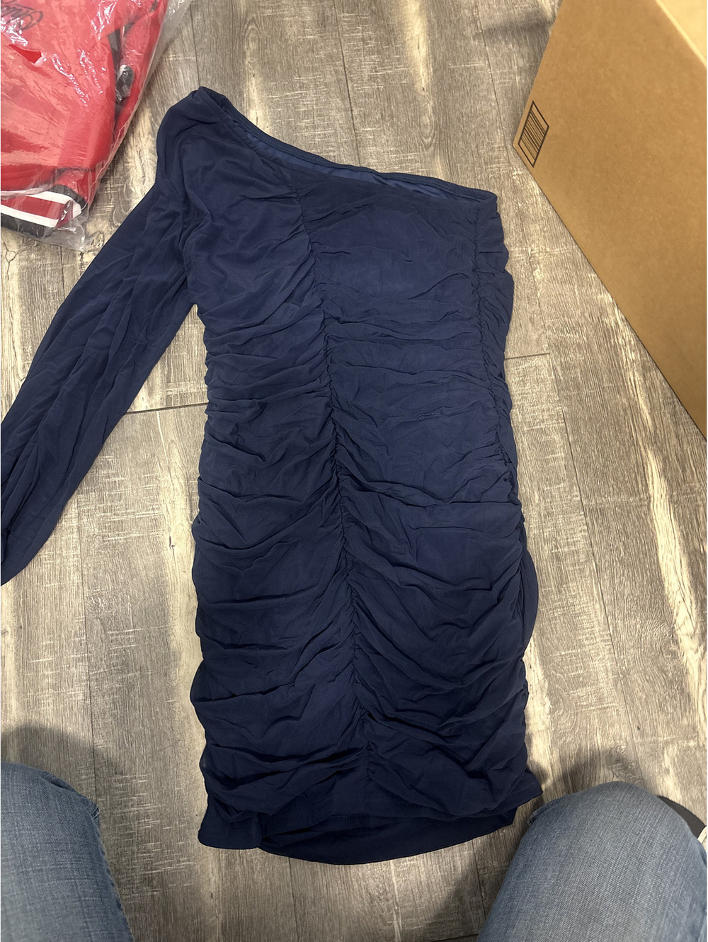 NWT BTFBM Navy Blue One Shoulder Long Sleeve Ruched Bodycon Dress Size XL